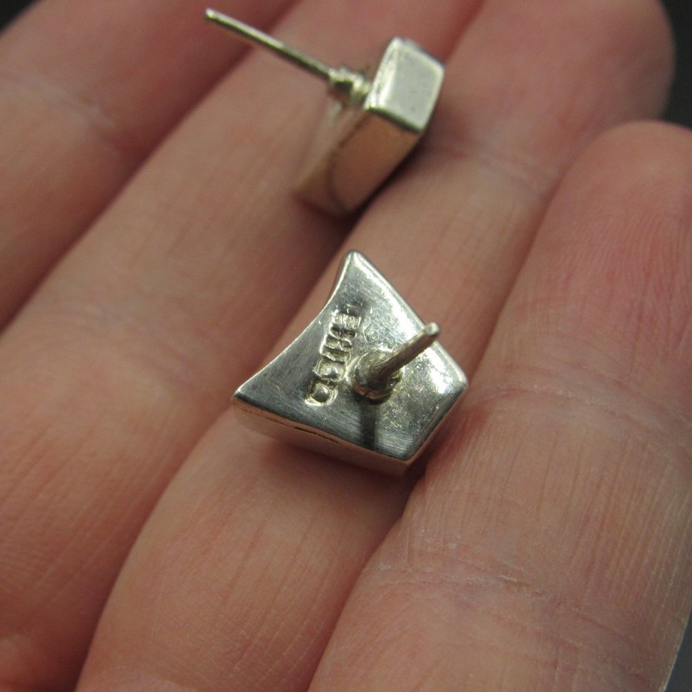 Sterling Silver Odd Shape Black Material Earrings - image 5